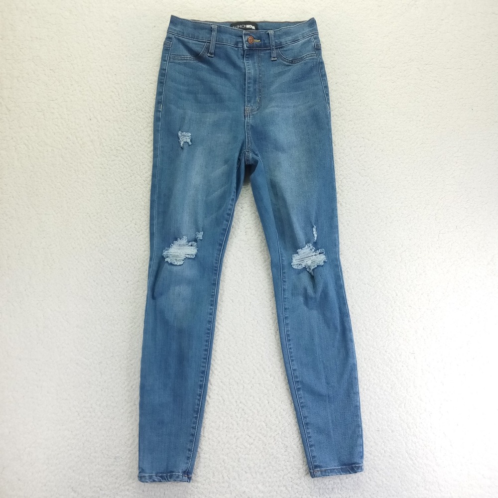 Fashion Nova Womens Sz 7 High Rise Distressed Skinny Jeans Medium Blue FN22804SS